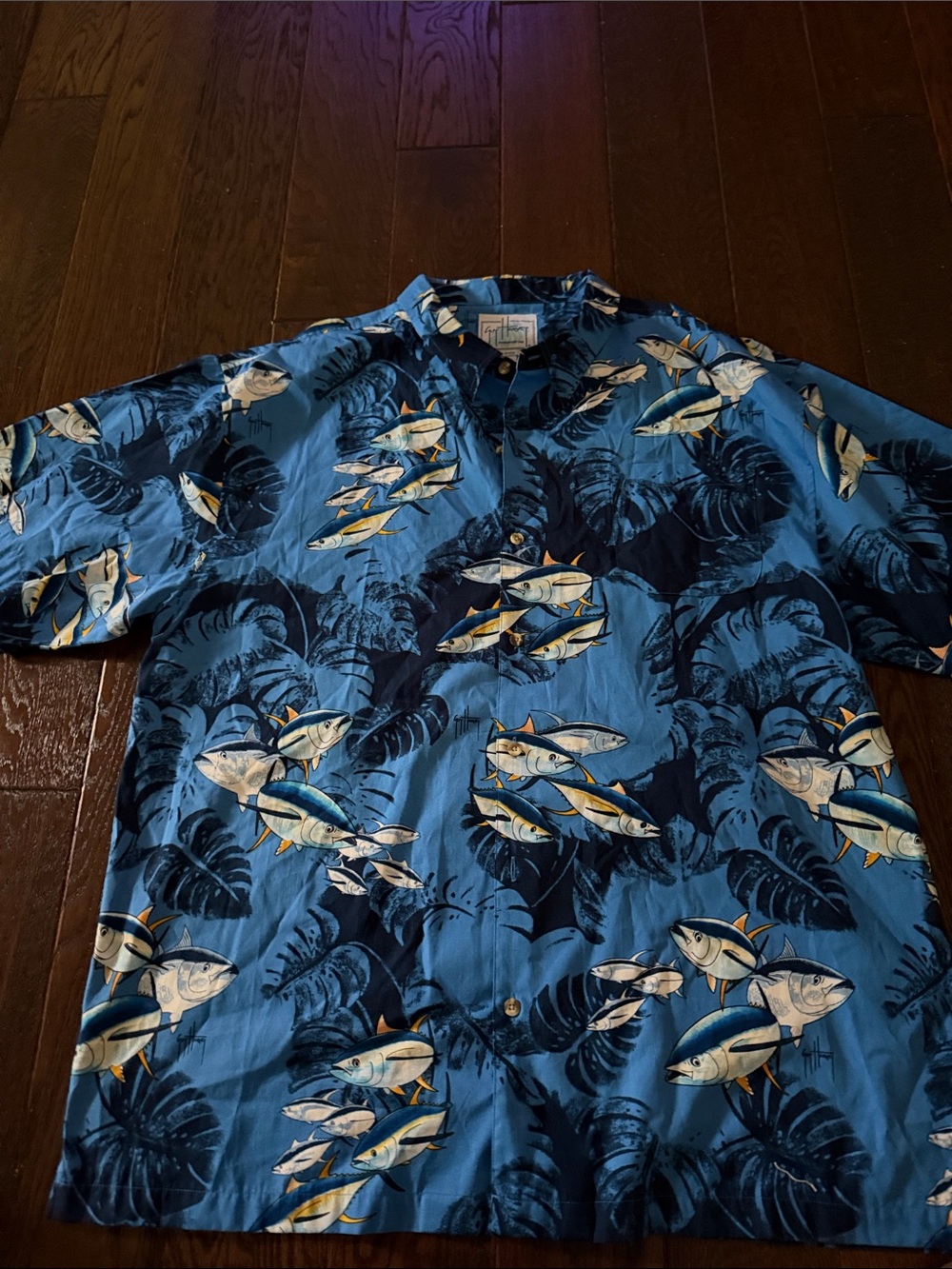 Guy Harvey Blue Tropical Fish Print Button-Down Shirt